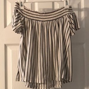 Off the shoulder flowy striped t shirt